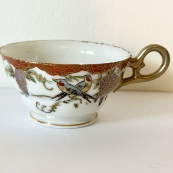Antique 1940's Demitasse tea cup painted birds & grapes Japan 1.5 in - Picture 1 of 6